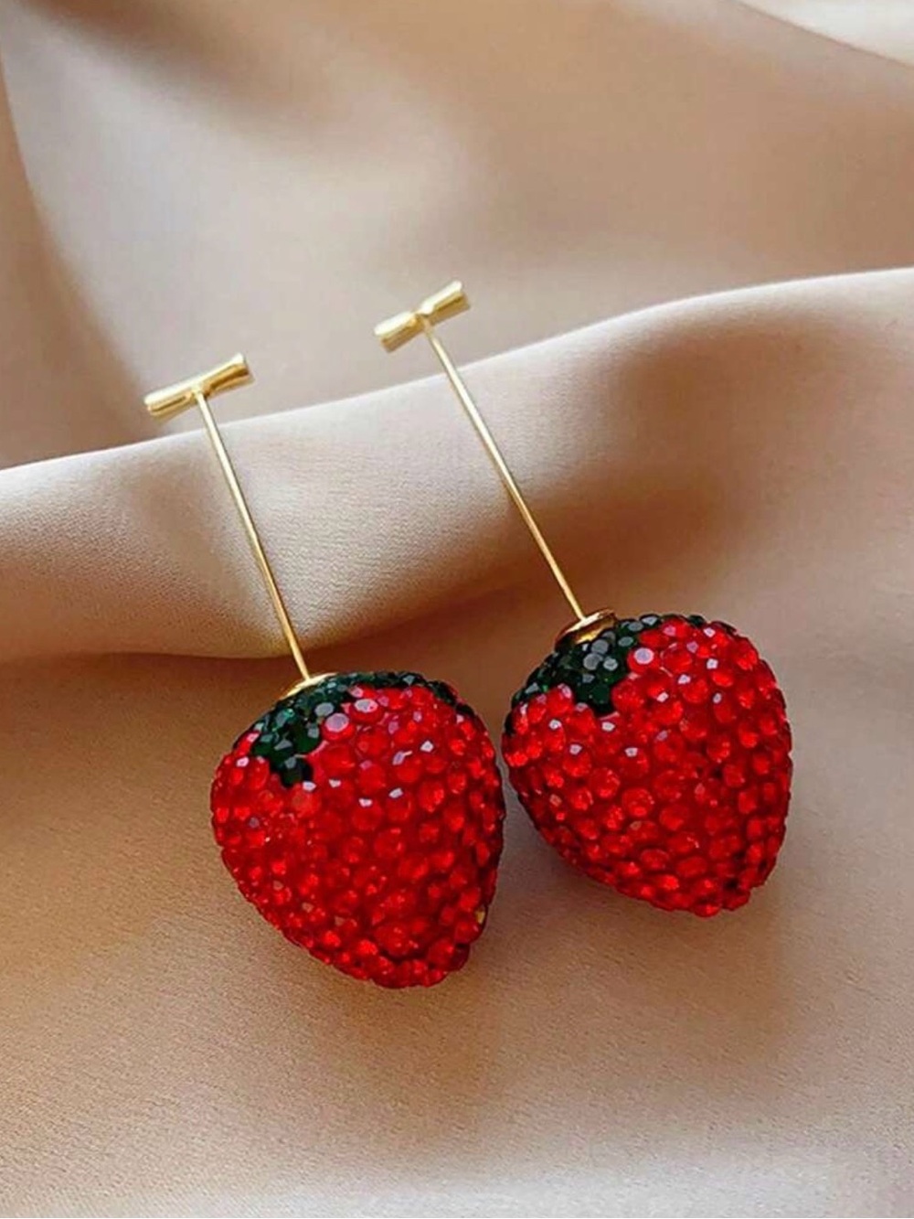 Red Crystal Strawberry Drop Earrings by - Picture 2 of 5